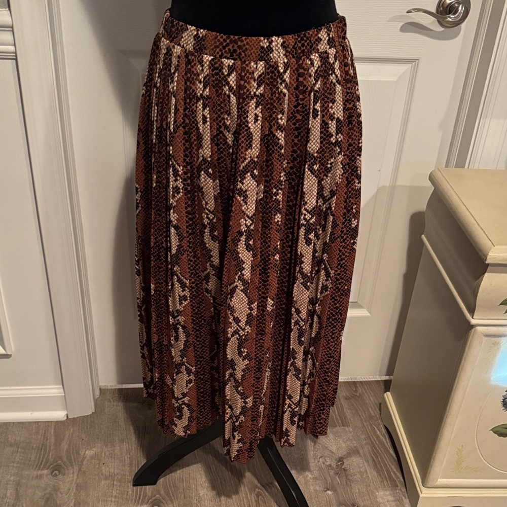 VILA Snake Print Midi Skirt in Brown and Cream